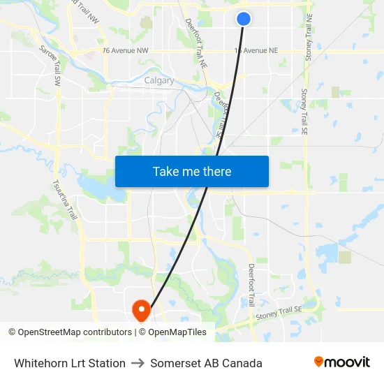 Whitehorn Lrt Station to Somerset AB Canada map