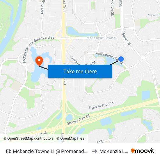 Eb Mckenzie Towne Li @ Promenade Wy SE to McKenzie Lake map