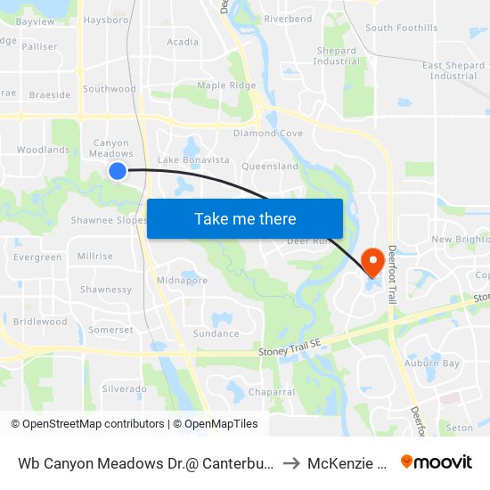 Wb Canyon Meadows Dr.@ Canterbury Dr SW to McKenzie Lake map