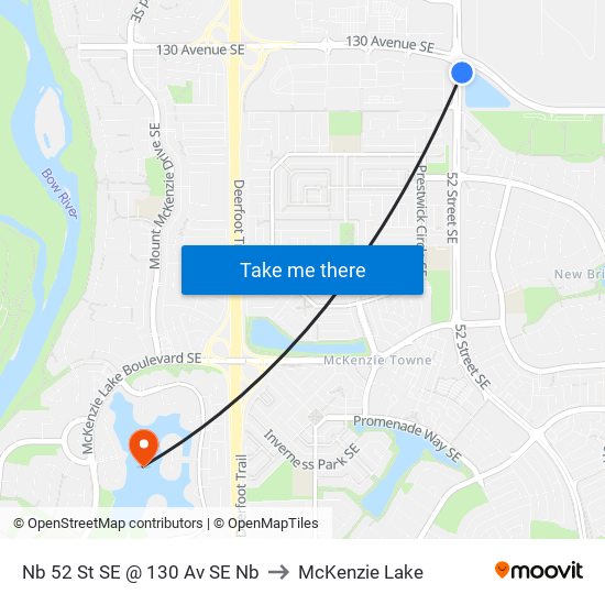 Nb 52 St SE @ 130 Av SE Nb to McKenzie Lake map
