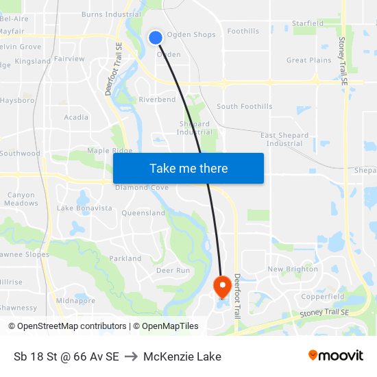 Sb 18 St @ 66 Av SE to McKenzie Lake map