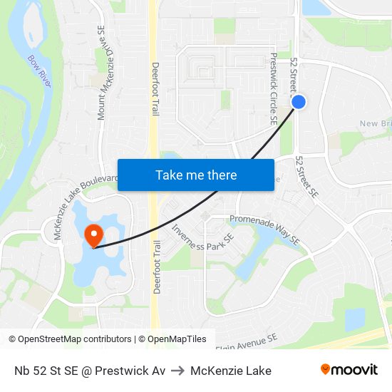 Nb 52 St SE @  Prestwick Av to McKenzie Lake map