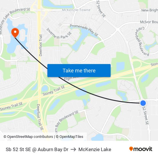 Sb 52 St SE @ Auburn Bay Dr to McKenzie Lake map
