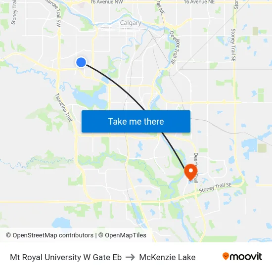 Mt Royal University W Gate Eb to McKenzie Lake map