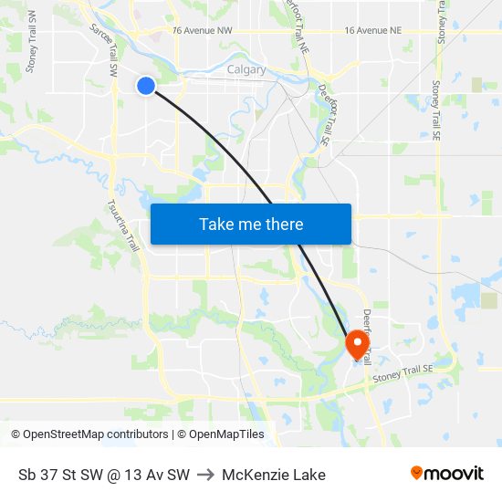 Sb 37 St SW @ 13 Av SW to McKenzie Lake map