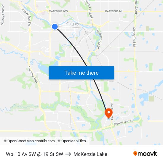 Wb 10 Av SW @ 19 St SW to McKenzie Lake map
