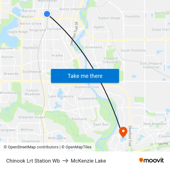 Chinook Lrt Station Wb to McKenzie Lake map