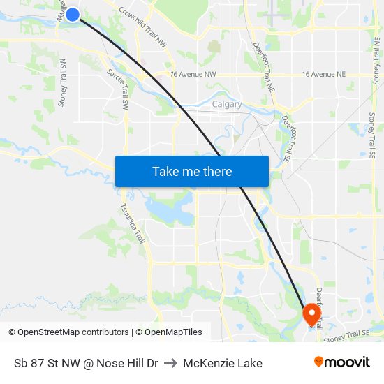 Sb 87 St NW @ Nose Hill Dr to McKenzie Lake map