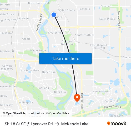 Sb 18 St SE @ Lynnover Rd to McKenzie Lake map