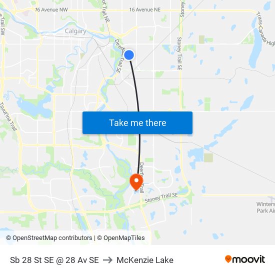 Sb 28 St SE @ 28 Av SE to McKenzie Lake map