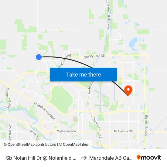 Sb Nolan Hill Dr @ Nolanfield Rd NW to Martindale AB Canada map