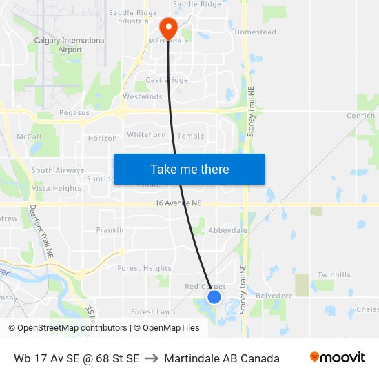 Wb 17 Av SE @ 68 St SE to Martindale AB Canada map