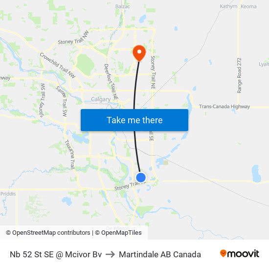 Nb 52 St SE @ Mcivor Bv to Martindale AB Canada map