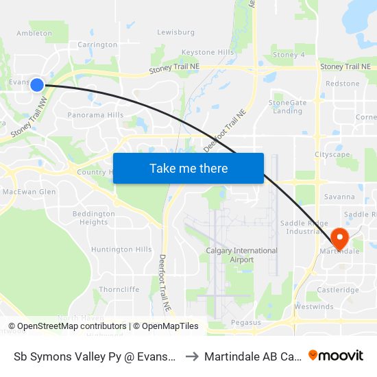 Sb Symons Valley Py @ Evanspark Cir to Martindale AB Canada map