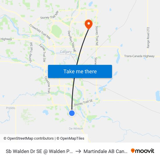 Sb Walden Dr SE @ Walden Pa SE to Martindale AB Canada map