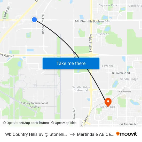 Wb Country Hills Bv @ Stonehill Dr NE to Martindale AB Canada map