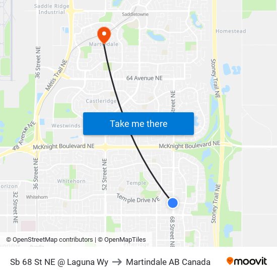 Sb 68 St NE @ Laguna Wy to Martindale AB Canada map