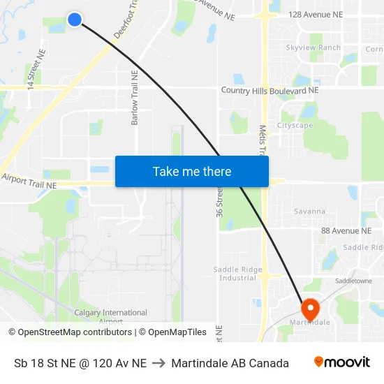 Sb 18 St NE @ 120 Av NE to Martindale AB Canada map