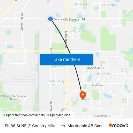 Sb 36 St NE @ Country Hills Bv to Martindale AB Canada map