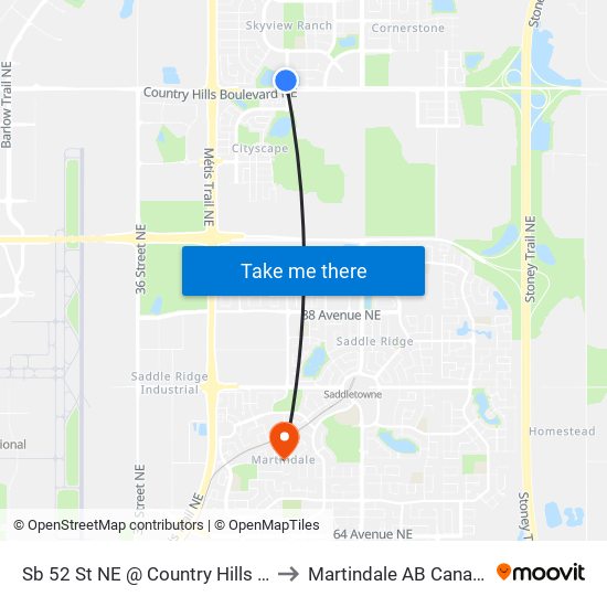 Sb 52 St NE @ Country Hills Bv to Martindale AB Canada map