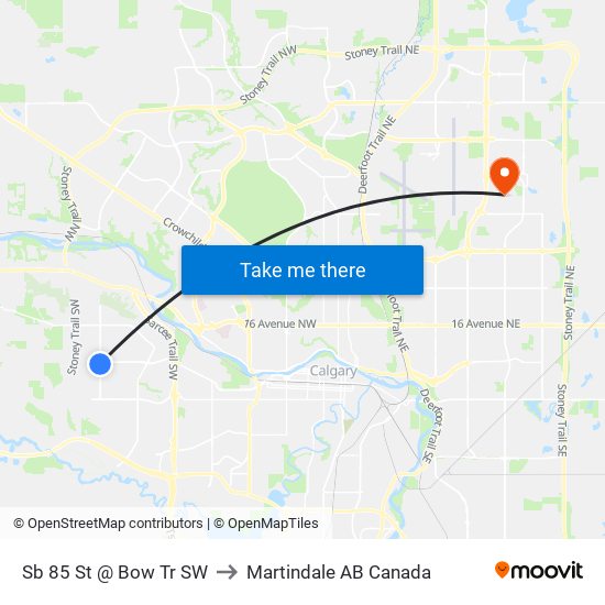 Sb 85 St @ Bow Tr SW to Martindale AB Canada map