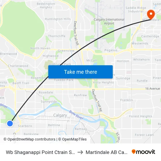Wb Shaganappi Point Ctrain Station to Martindale AB Canada map