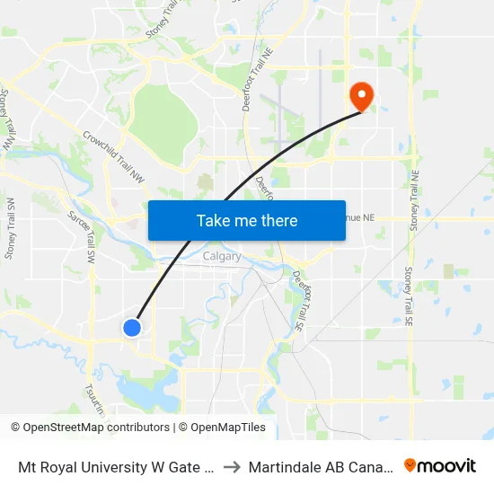 Mt Royal University W Gate Eb to Martindale AB Canada map
