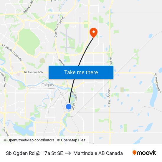 Sb Ogden Rd @ 17a St SE to Martindale AB Canada map