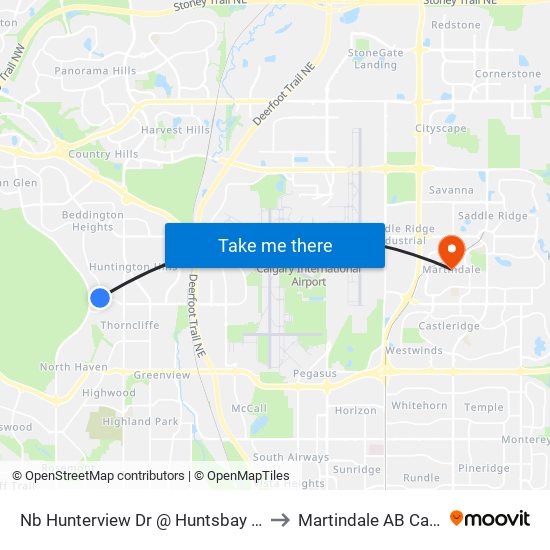 Nb Hunterview Dr @ Huntsbay Rd NW to Martindale AB Canada map