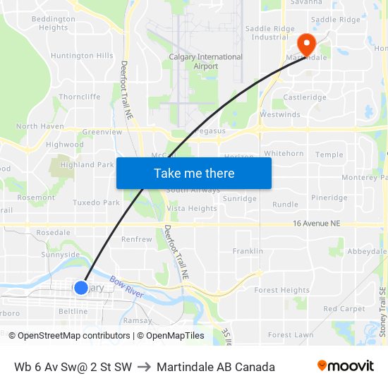 Wb 6 Av Sw@ 2 St SW to Martindale AB Canada map