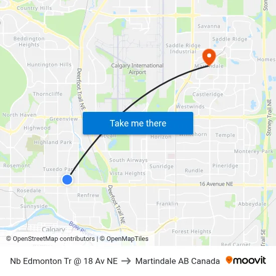 Nb Edmonton Tr @ 18 Av NE to Martindale AB Canada map