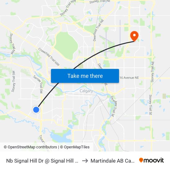 Nb Signal Hill Dr @ Signal Hill Tc SW to Martindale AB Canada map