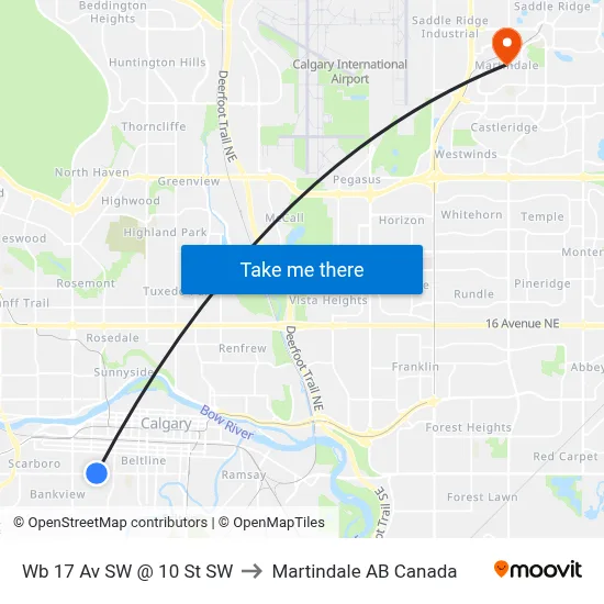 Wb 17 Av SW @ 10 St SW to Martindale AB Canada map