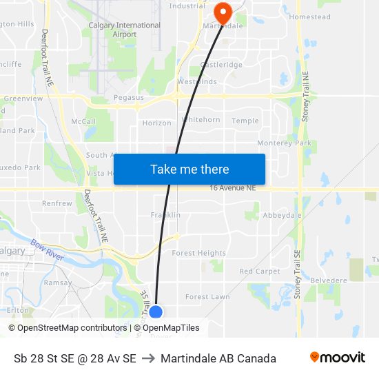 Sb 28 St SE @ 28 Av SE to Martindale AB Canada map