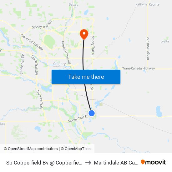 Sb Copperfield  Bv @ Copperfield Cl SE to Martindale AB Canada map