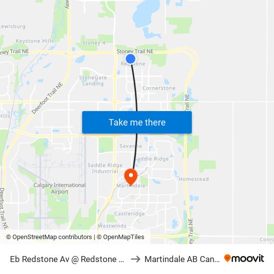 Eb Redstone Av @ Redstone Pr NE to Martindale AB Canada map