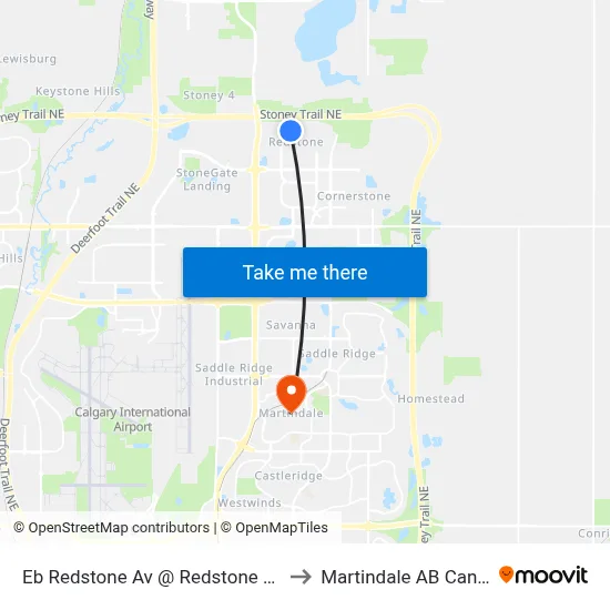 Eb Redstone Av @ Redstone Pr NE to Martindale AB Canada map
