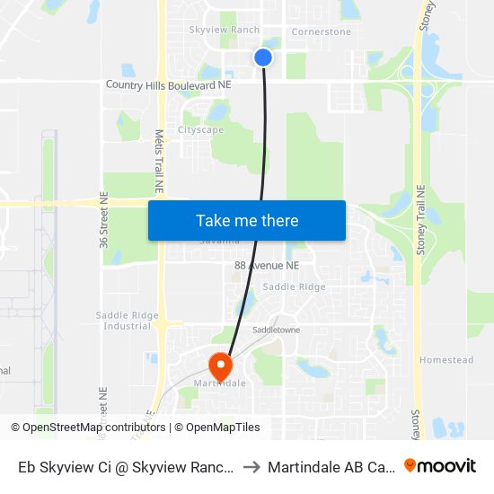 Eb Skyview Ci @ Skyview Ranch Dr NE to Martindale AB Canada map