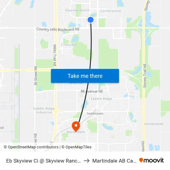 Eb Skyview Ci @ Skyview Ranch Dr NE to Martindale AB Canada map
