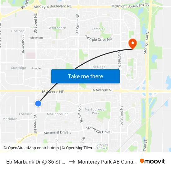 Eb Marbank Dr @ 36 St NE to Monterey Park AB Canada map