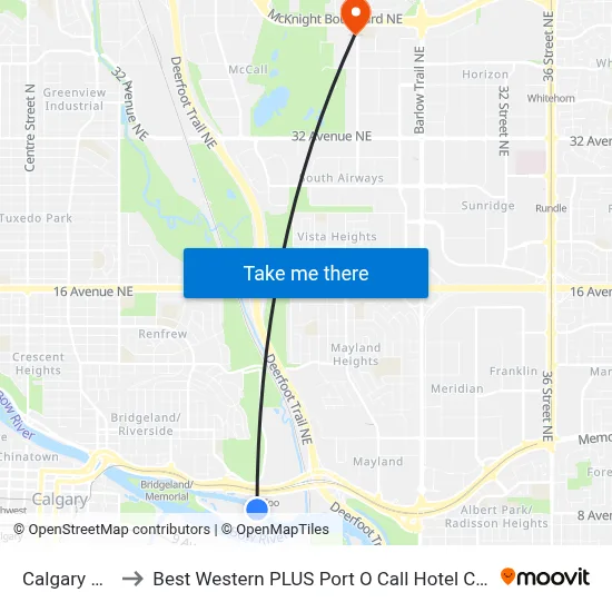 Calgary Zoo to Best Western PLUS Port O Call Hotel Calgary map