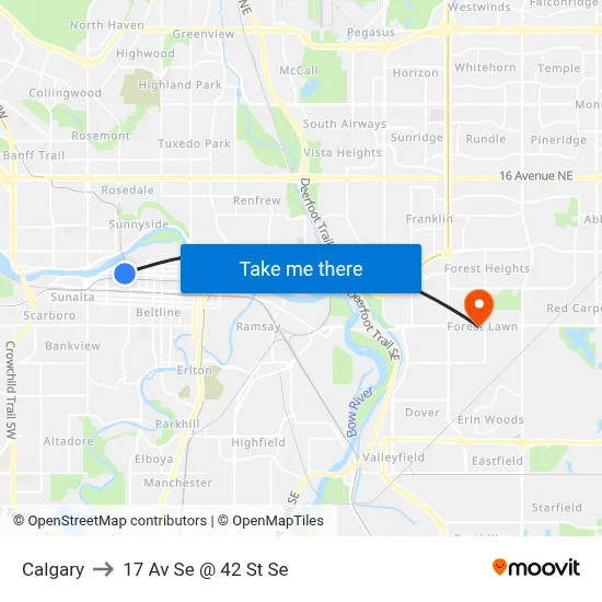 Calgary to 17 Av Se @ 42 St Se map