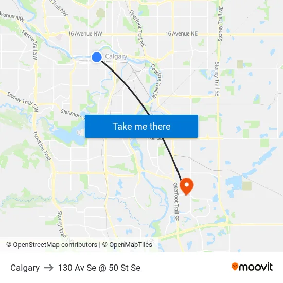 Calgary to 130 Av Se @ 50 St Se map