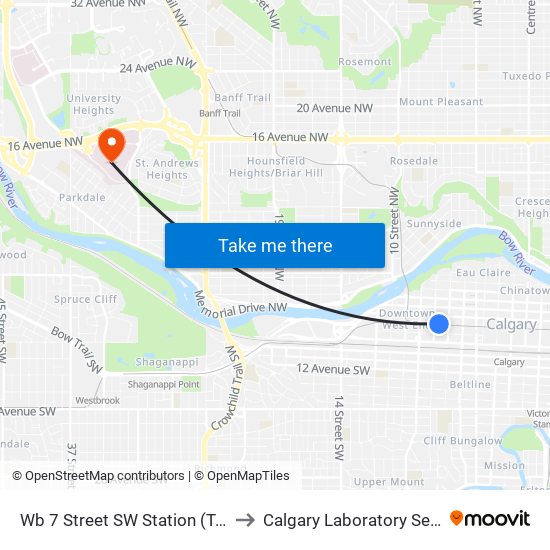 Wb 7 Street SW Station (Td Free Fare Zone) to Calgary Laboratory Services Foothills map