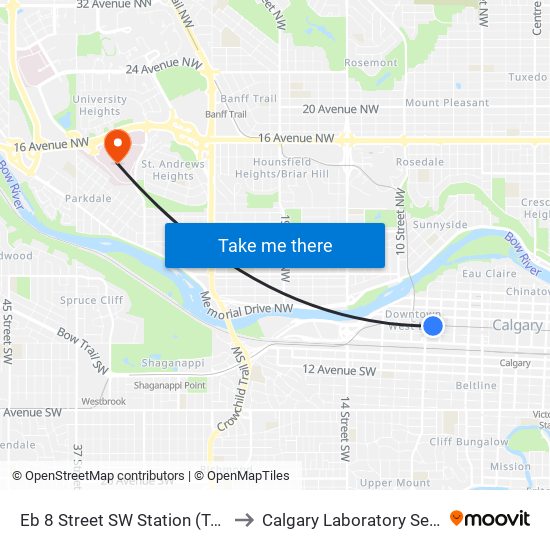 Eb 8 Street SW Station (Td Free Fare Zone) to Calgary Laboratory Services Foothills map