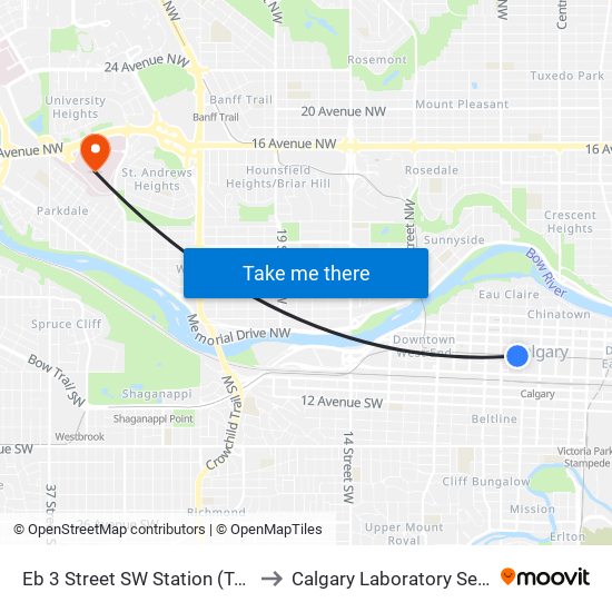 Eb 3 Street SW Station (Td Free Fare Zone) to Calgary Laboratory Services Foothills map