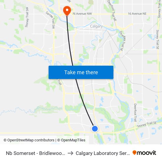 Nb Somerset - Bridlewood Ctrain Station to Calgary Laboratory Services Foothills map