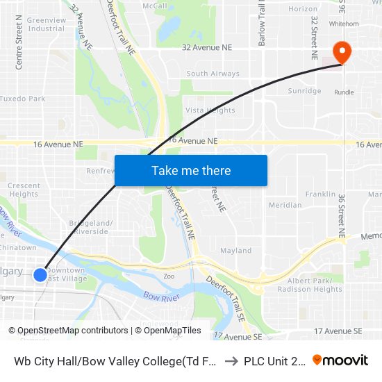 Wb City Hall/Bow Valley College(Td Free Fare Zone) to PLC Unit 28-ICU map