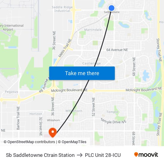 Sb Saddletowne Ctrain Station to PLC Unit 28-ICU map