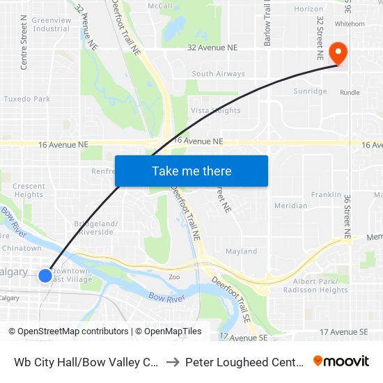 Wb City Hall/Bow Valley College(Td Free Fare Zone) to Peter Lougheed Centre Physio Department map